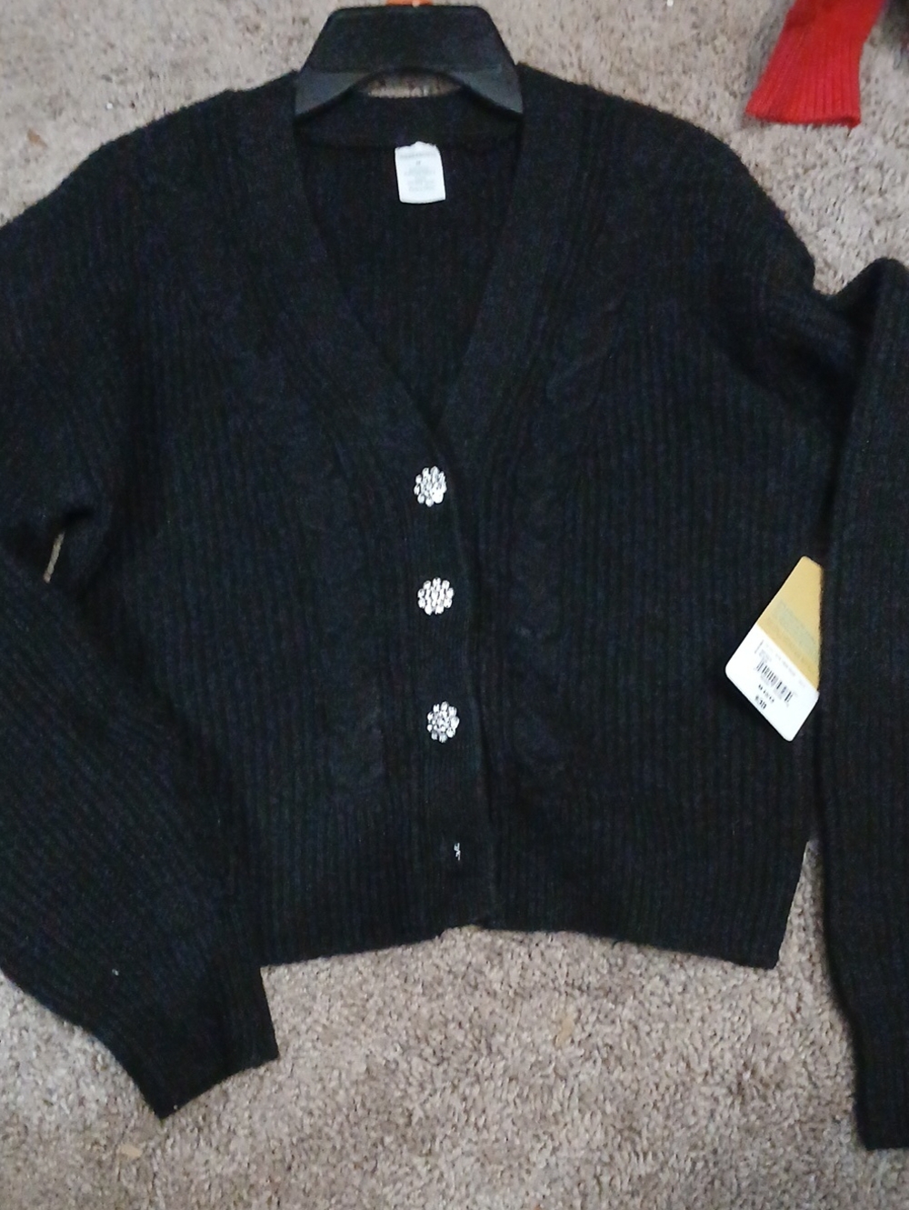 Black  V-Neck Button Cardigan Sweater